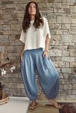 Annie Cushion Cotton Cuff Barrel Pant Denim